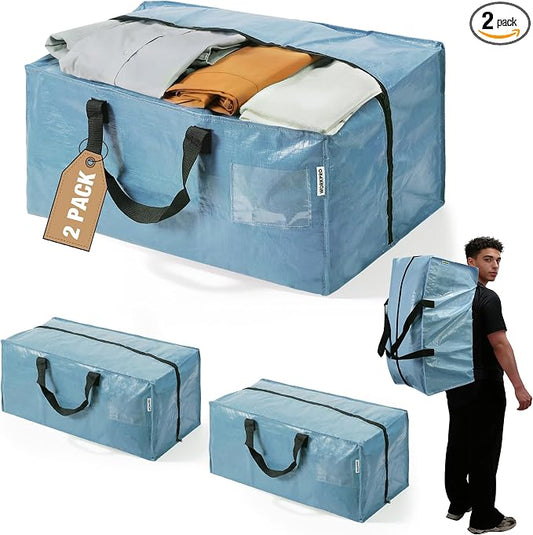 WORKPRO 2 Pack Extra Large Moving Bags with Zippers & Carrying Handles Backpack Straps, Heavy-Duty Storage Tote for Space Saving & Storage, Alternative to Moving Box (Dusty Blue)