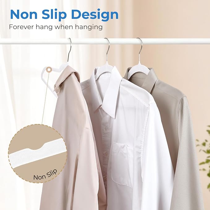 Smartor White Velvet Hangers 50 Pack, Non-Slip Space-Saving Clothes Hangers | Premium Slim Felt Hanger for Closet Organizers and Storage, Heavy Duty Hanger with Shoulder Notches and 360° Hooks for Coats