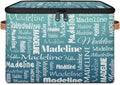 Custom Storage Basket with Name, Personalized Keepsake Box with Zipper Lid, Foldable Fabric Memory Bin Large capacity with Handle Gradient Grey Green