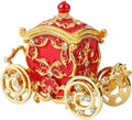 Retro Carriage Jewelry Trinket Box Enamel Ring Hold Boxes Hand-Painted Vintage Ornaments Craft Gift for Women Girls (Red)
