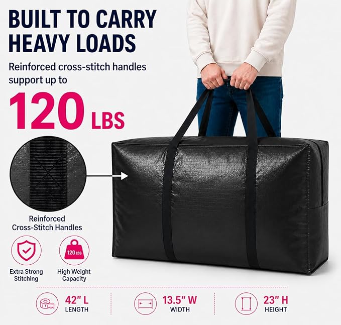 Extra Large Storage Bags, Jumbo Moving Tent Storage Bags, Waterproof Foldable Big Turquoise XXL Duffle Bag for Travel, 42x23x13.5inch - 4PACK