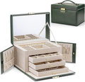 VLANDO Jewelry Box for Girls, 4-Tier Jewelry Organizer with Lock, Mirror Jewelry Box for Earring, Ring, Necklace and Bracelets - Green