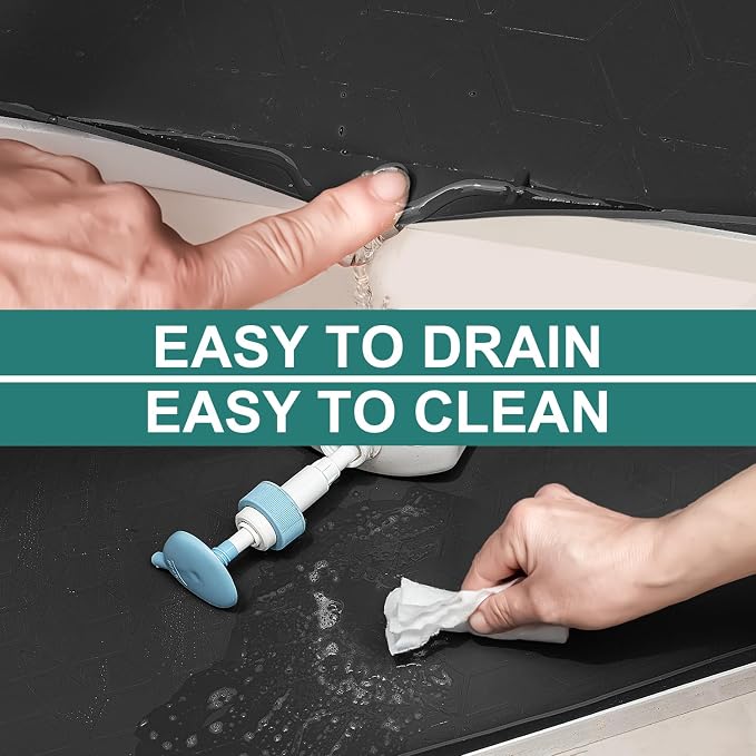 Under Sink Mat, 28" x 22" Waterproof Silicone Under Sink Tray for Kitchen & Laundry Cabinets, Kitchen Cabinet Shelf Protector, Up to 3 Gallons Liquid, Fits 36 inch Standard Cabinet (Black)