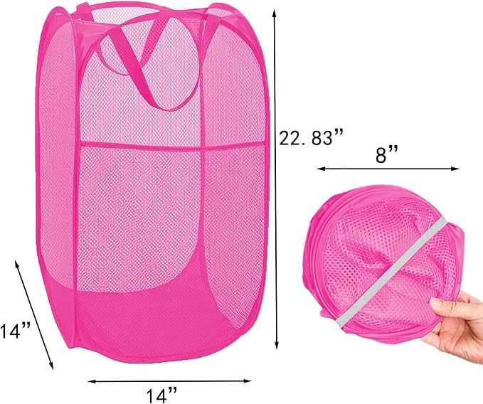 Pack of 2 Pop Up Laundry Hamper for Cruise, Foldable Laundry Basket Collapsible Design Space Saving, Large Side Pocket for Bedroom, Laundry Room, Travel, Hotel, Apartment (Grey+Rose Red)