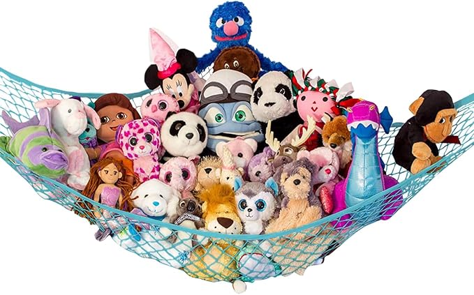 Stuffed Animal Hammock | Corner Stuffed Animal Storage & Plushie Net | Toy Hammock for Stuffed Animals | Holds 12lbs | Easy Hang, All Hardware Included | Light Blue Bedroom Decor | by Lilly's Love