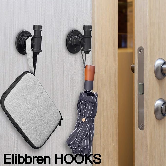 Elibbren 2 Pack Vintage Bathroom Robe and Towel Wall Hooks for Hanging, Rustic Style Industrial Iron Pipe Coat Hook Wall Mounted Heavy Duty Farmhouse DIY, Mounting Hardware Included