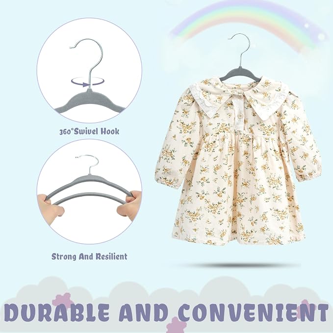 BAGAIL 50 Pack Kids Velvet Hangers 11 Inches Children's Clothes Hangers Non-Slip Baby Hangers for Infant/Toddler (Grey)