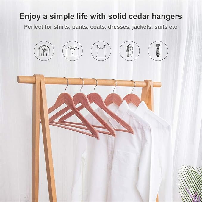 Solid Cedar Hangers 12 Pack, Sturdy Wooden Hangers with 360 Degree Swivel Hook, Smooth Surface Wood Coat Hangers with Cedar Scent for Refreshing Closet