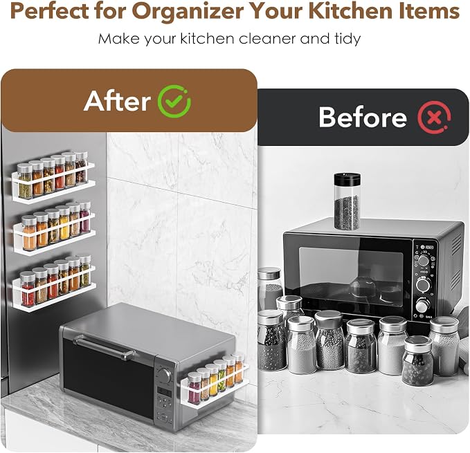 VANPET Magnetic Spice Rack for Refrigerator, Magnetic Fridge Shelf for Kitchen Spice Organizer, Spice Rack Wall Mount, Fridge Organizers and Storage (2, White)