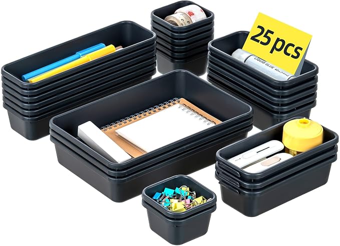 Kutesna 25 PCS Interlocking Desk Drawer Organizer Separator for Office,Bathroom,Kitchen,Makeup,Tool（4 Sizes）