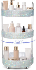 Honeydak 360 Rotating Perfume Organizer Gift for Women, Rhinestone Preppy Skincare Organizer Bathroom Counter Makeup Holder Skincare and Perfume Storage for Cosmetic(3 Tiers,Resin Diamond,AB Color)