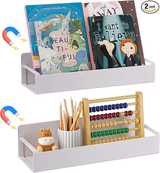 Vetacsion Metal Magnetic Book Shelf For Whiteboard, 2 Pack Magnetic Shelves For Classroom
