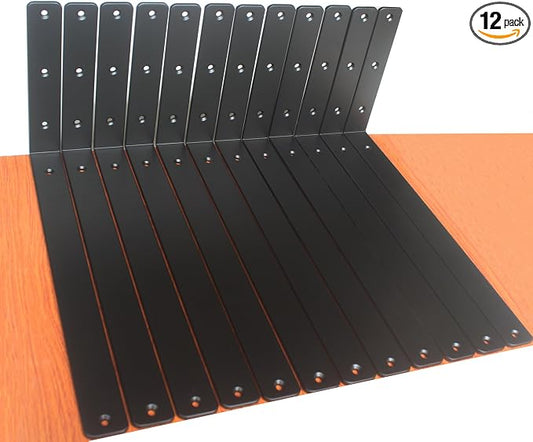 12 Pack - L 16" x H 8" x W1.5, 5mm Thick Black L Shelf Bracket, Iron Shelf Brackets, Metal Shelf Brackets, Floating Shelf, Shelf Supports with Screws