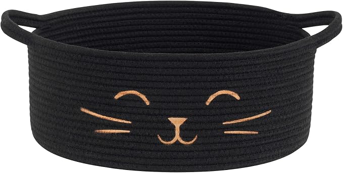 Cat Toy Basket, 13.8" x 6" Black Woven Basket for Gifts, Decorative Storage Basket for Nursery Living Room, Pet Dog Toy Storage