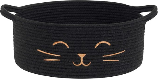 Cat Toy Basket, 13.8" x 6" Black Woven Basket for Gifts, Decorative Storage Basket for Nursery Living Room, Pet Dog Toy Storage