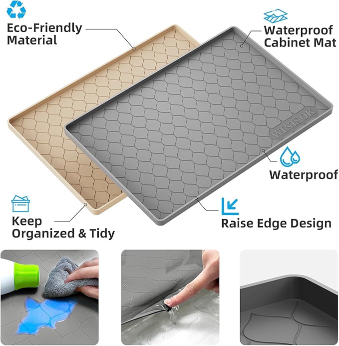Winisok Silicone Under Sink Mat 40" x 19", Kitchen Essentials and Gadgets, Shelf Liner and Cabinet Protector, Home Organizers and Storage, Waterproof Bathroom Tray