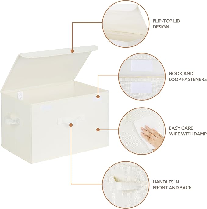 GRANNY SAYS Storage Bins with Lids, Fabric Storage Boxes, Closet Organizers and Storage, Storage Baskets for Shelves, Toy Box, Ivory White, 2-Pack