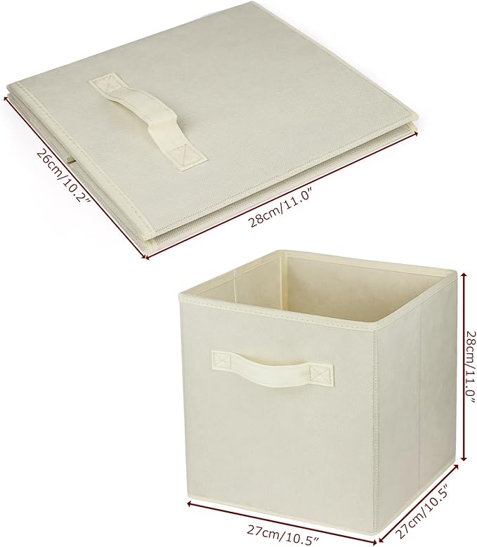 3 Pcs Storage Cubes, 10.5 Inch Collapsible Storage Bins, Fabric Foldable Bins for Organization, Durable Storage Bins for Closet, Shelves, Offices (Beige)
