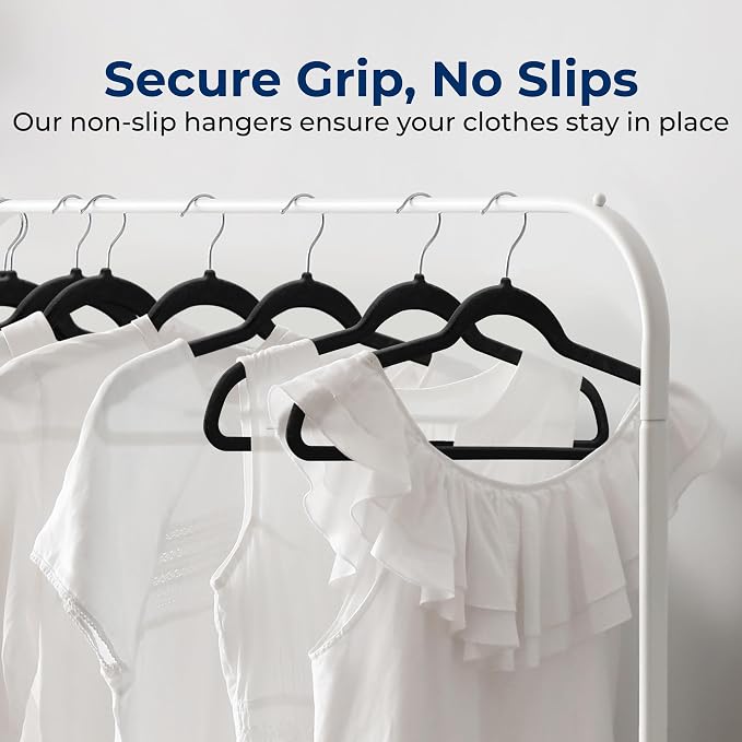 SereneLife Velvet Hangers – 10 Pack, Slim & Space Saving for Closets | Soft velvet grip prevents slipping on silk, satin & knitwear – 360° swivel hook fits all standard closet rods
