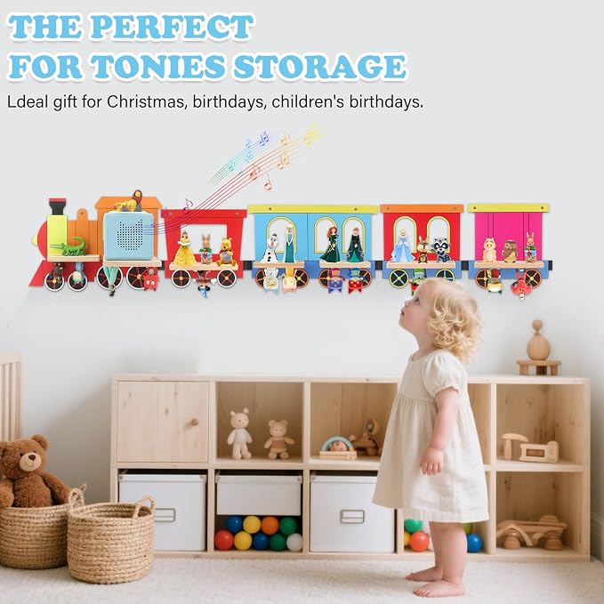 for Tonies Box 1/2 Tonies Figures Organizer Storage Shelf Wall Mounted, Colorful Little Five-Train Magnetic Floating Shelves Display Collection 30~40 Characters