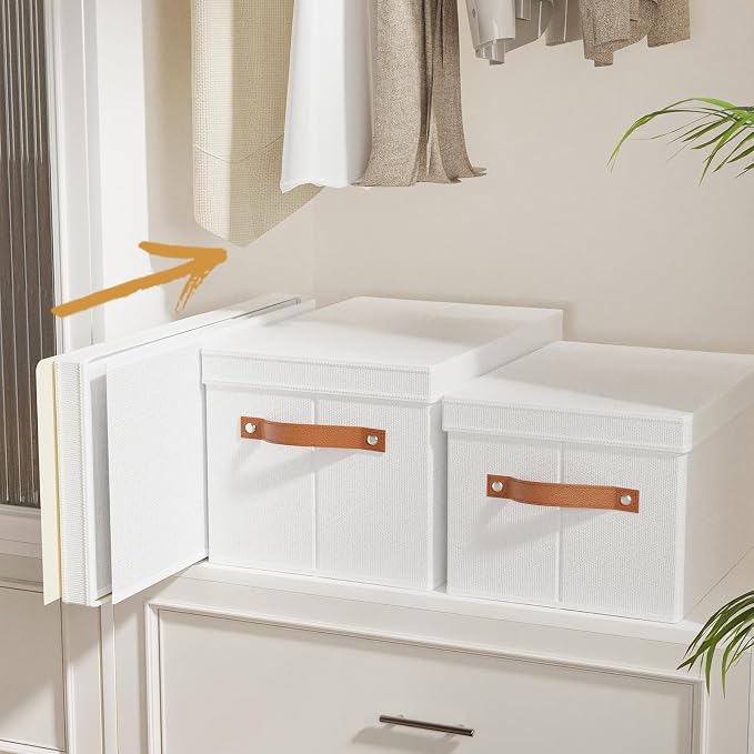 Fabric Storage Baskets,White Boxes,16.5x11.8x10.2In,5 Pack | Foldable Storage Bins with Lids,Shelves Organizers for Wardrobe,Bedroom,Decorative Closet Cubes for Shoes Towel Book