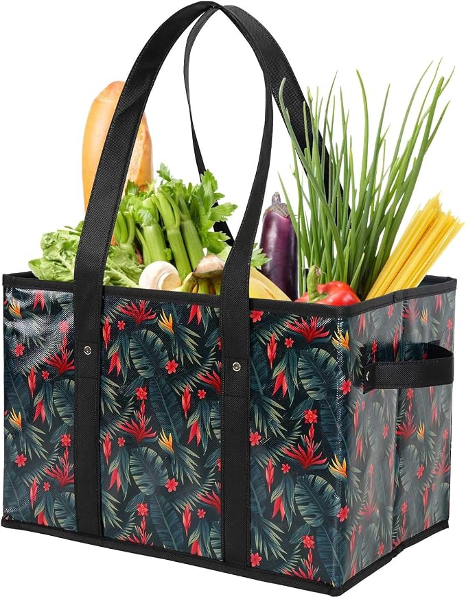 Foraineam Reusable Grocery Bags Set Durable Heavy Duty Tote Bag Collapsible Grocery Shopping Box Bag with Reinforced Bottom