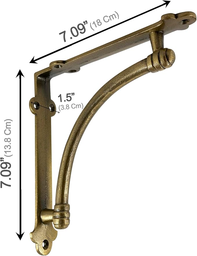 NACH Decorative Shelf Brackets, 4 Pack of 7.25 x 1.6 x 7.25 inch Gold Brackets - Cast Iron Shelf Brackets for Mounting - Industrial Style Decorative Brackets - Slim Version - AD-90-064GM