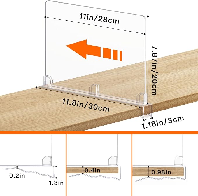 Fixwal 12 PCS Detachable Acrylic Shelf Dividers for Closet Organization Clear Shelf Divider for Closet Organizers and Vertical Purse Organizer for Closet, Bedroom, Kitchen, Office, Cabinets, Bathroom