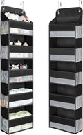 Yecaye 1 Pc Over the Door Organizer with 5 Bins 10 Side Pockets, 44lbs Load Hanging Bathroom and Bedroom Organizer, behind the Door Hanging Organizers for Nursery Newborn Baby Essential Stuff Black