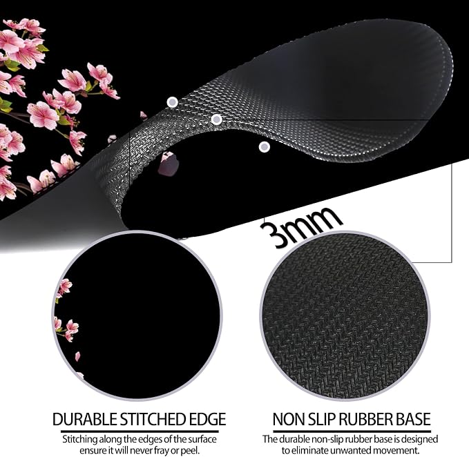 Japanese Cherry Blossom Gaming Desk Mat, Computer Keyboard Large Extended Flowers Mouse Pad for Office and Home, 31.5×11.8 Inches, XL, Black