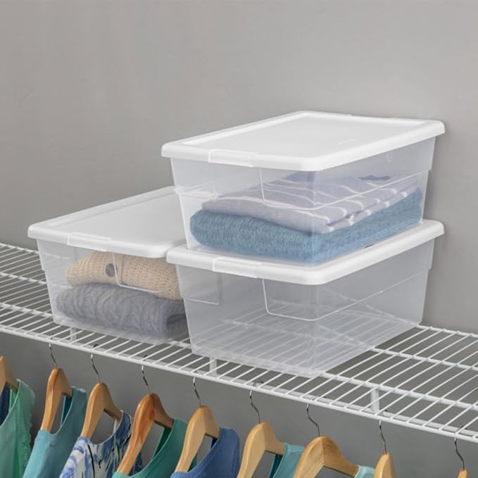 Sterilite 24-Pack 16 Quart Storage Box, Stackable Clear Plastic Bins with Snap-On Lids - Heavy-Duty Organizing Containers for Closet, Bathroom, and Office