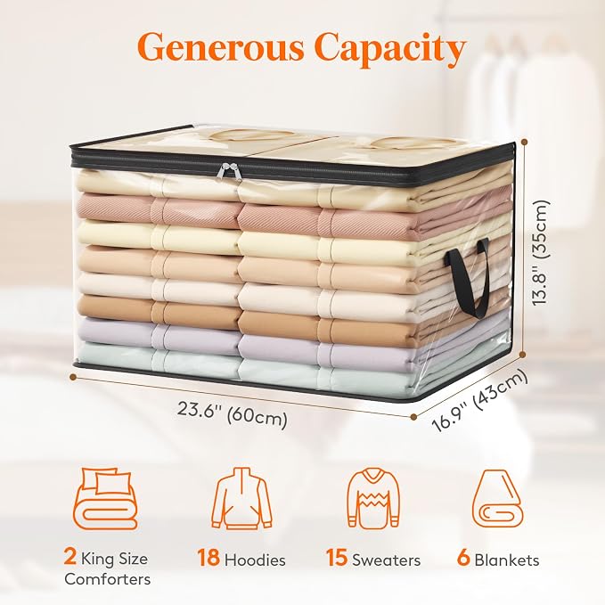 Lifewit 4 Pack Clear Clothes Storage Bags, 90L Plastic Blanket Vinyl Foldable Moving Bags with Zipper, Closet Organizers and Storage Containers for Bedding, Duvet, Pillow