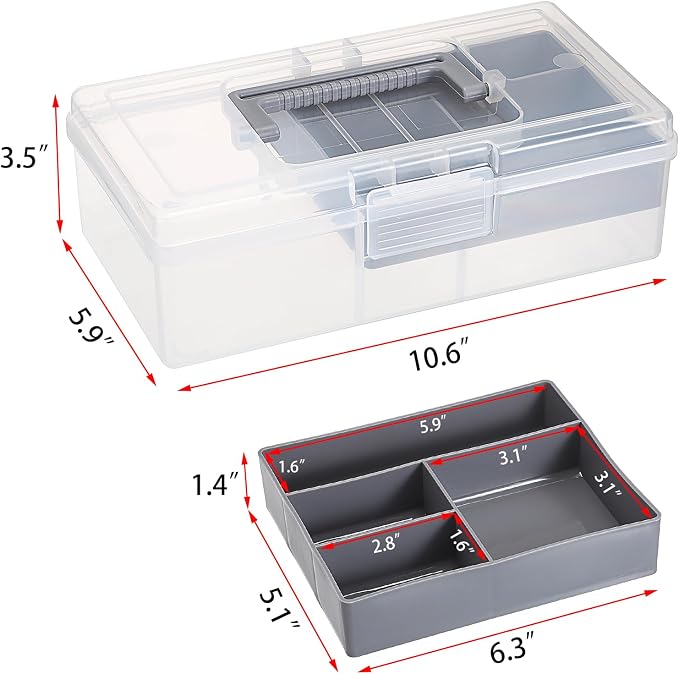 JUXYES Clear Art Craft Supply Storage Bin Sewing Box With Handle Lid | Clear Stackable Latching Craft Storage Bin for School Office, Organizing Stationery, Sewing, Art Craft, DIY Supplies
