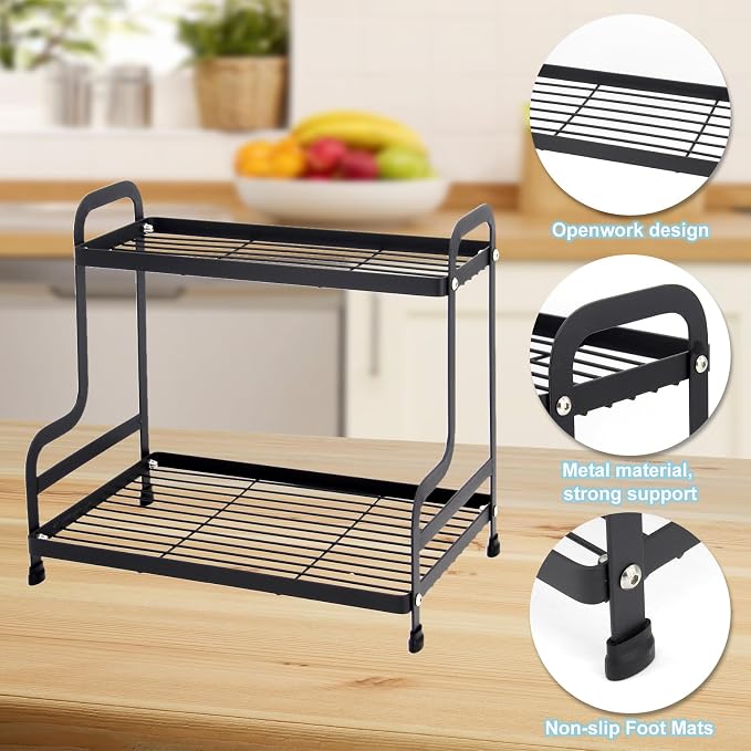 2-Tier Metal Countertop Organizer – Standing Shelf for Bathroom Vanity, Kitchen Spice Rack, Under Sink Storage, Cosmetics Display