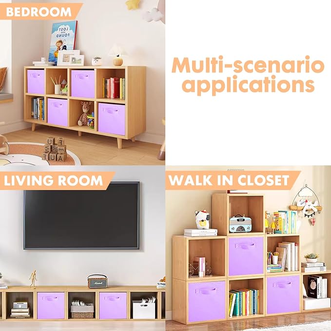 ShellKingdom Storage Bins, Foldable Fabric Storage Cubes And Cloth Storage Organizer Drawer For Closet And Toys Storage, 6 Pack (Lavender)