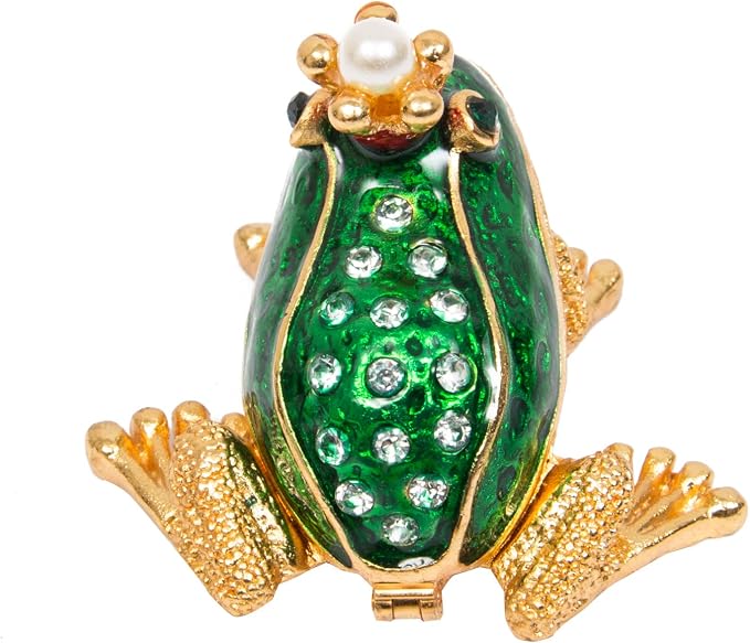 QIFU Hand Painted Mini Frog Prince Decorative Hinged Jewelry Trinket Box Unique Gift for Home Decor
