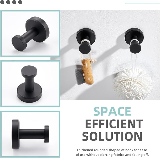 Angle Simple Towel Hooks for Bathroom, SUS304 Stainless Steel Coat Robe Hooks, Bathroom Hand Towel Hanger for Wall, Matte Black, 2 Pack