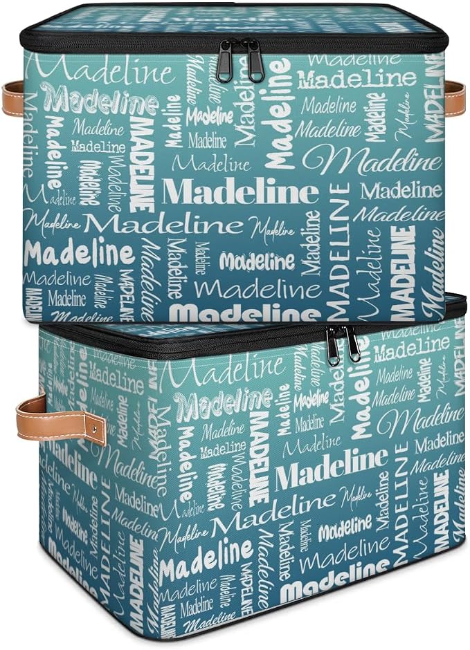 Custom Storage Basket with Name, Personalized Keepsake Box with Zipper Lid, Foldable Fabric Memory Bin Large capacity with Handle Gradient Grey Green