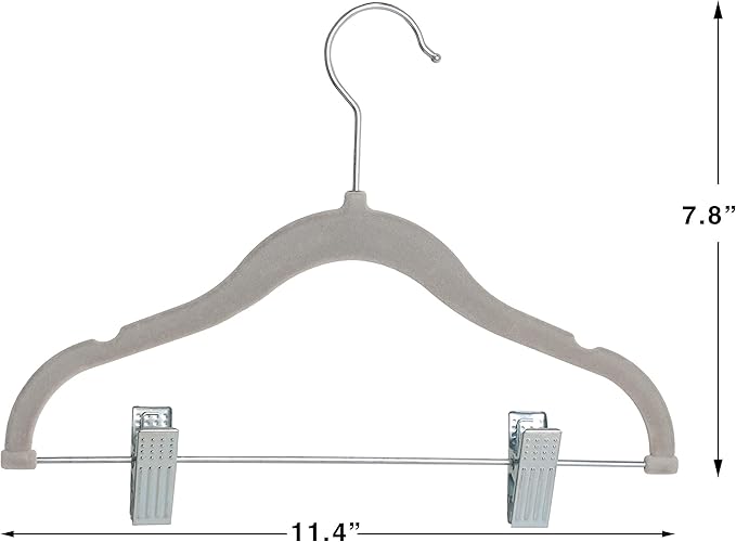 Finnhomy Non-Slip Clothes Hangers for Baby and Kids 20-Pack Velvet Hangers with Movable Clips, Heavy-Duty and Space-Saving for Pants,Skirts, Coat, Gray