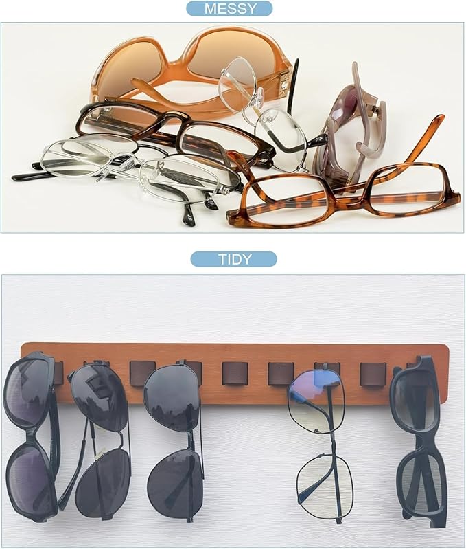 Sunglasses Organizer Wall Mounted Wood Sunglass Holder for Home Glasses Holder/Sunglasses Rack,Home Decor (Wood color-1pcs-long)