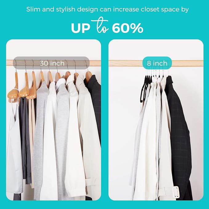 HOUSE DAY Premium Velvet Hangers, Non-Slip Flocked Felt, Sturdy Coat & Suit Hangers for Closet Space Saving (100 Pack, Black)