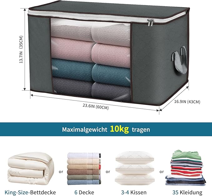90L Large Storage Bags, 2 Pack Clothes Storage Bins Closet Organizers | Foldable Storage Containers, with Reinforced Handle, for Clothing, Blanket, Comforters, Bed Sheets, Pillows and Toys,Gray