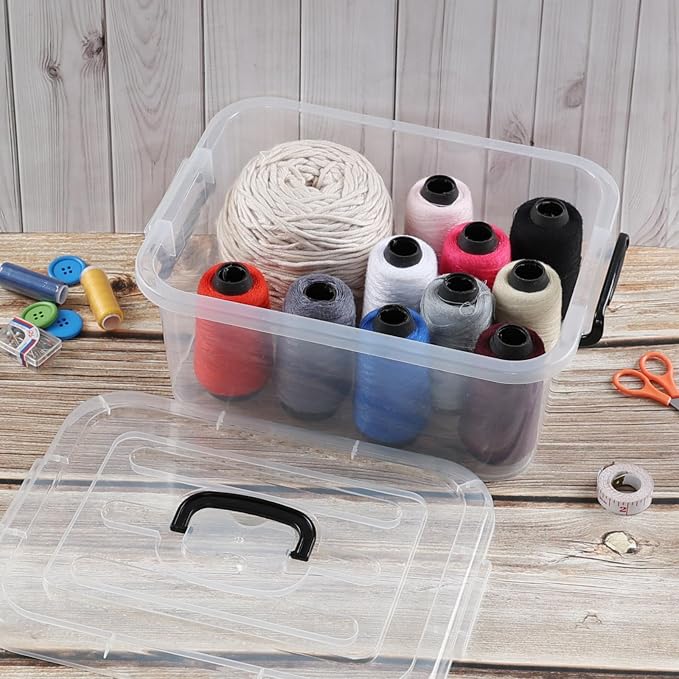 Quickquick 8 L Plastic Latching Box with Handle, Clear Storage Bins, 2-Pack | Stackable Latch Container Tote with Lid