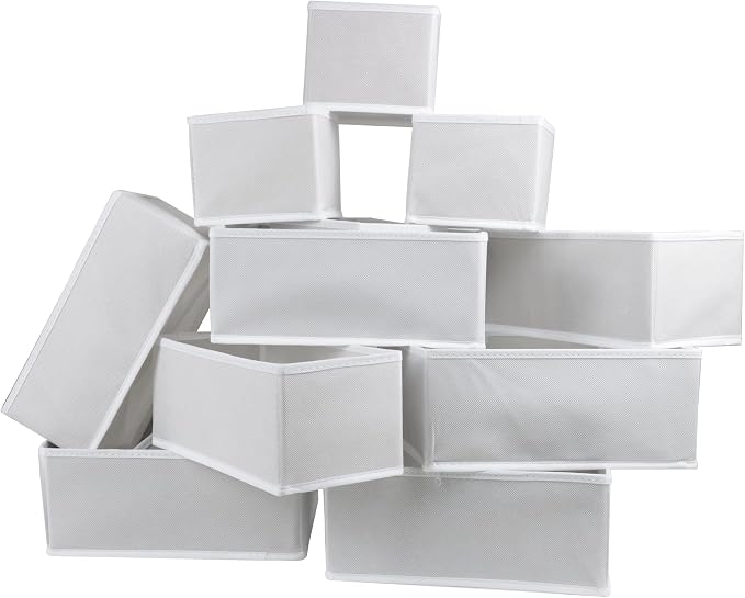 Fordonral 12 Pack Drawer Organizer Clothes, Foldable Fabric Dresser Organizer Closet Organizers and Storage Box for Underwear,Folded Clothes,Baby Clothing,Socks,Bra,Towels,Ties(12 Pack,White)