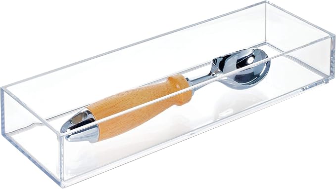 iDesign Plastic Drawer Organizer, 4" x 12" x 2", Clear | Storage Container, For Silverware, Utensils, Kitchen Gadgets, For Pantry, Cabinets, Countertops