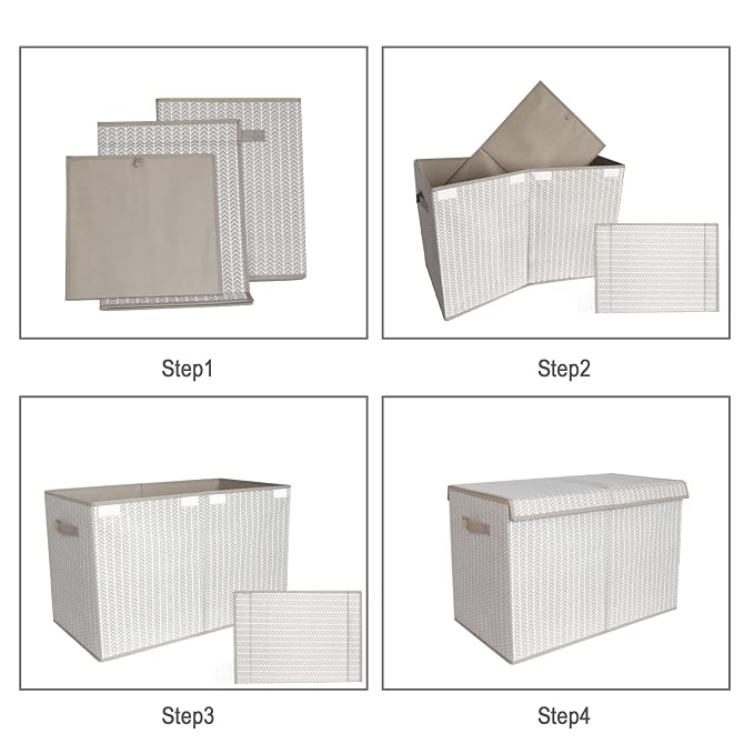 Toy Box Chest Organizer Bins for Boys Girls Kids, Large Collapsible Fabric Storage Container with Flip-Top Lid & Handles for Clothes,Blanket,Nursery,Playroom,Bedroom,Tree Branch Pattern (Gray)