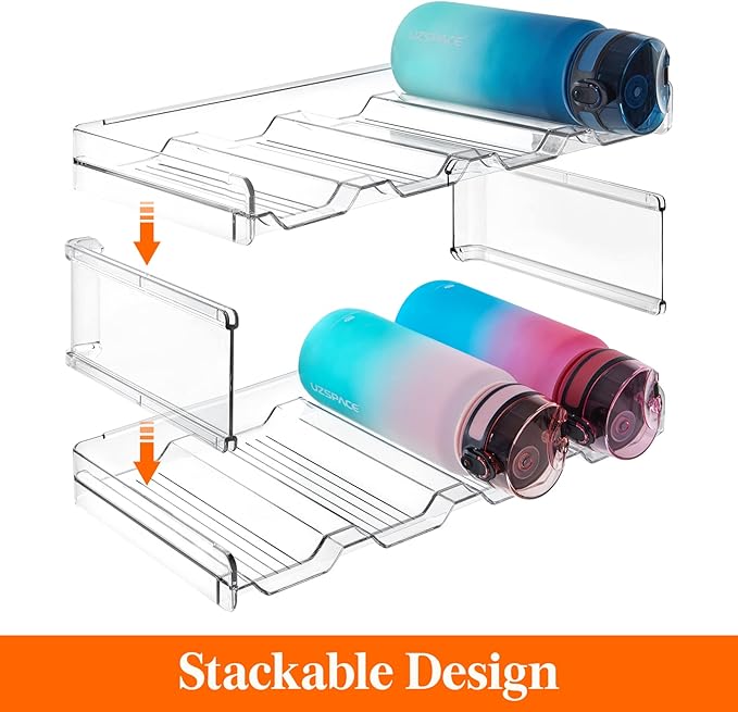 Lifewit Stackable Water Bottle Organizer for Cabinet, Plastic Bottle Holder Fits Bottles/Tumblers up to 3.8" Diameter for Pantry/Countertop, 4 Tier Holds 16 Bottles 41 x 20 x 34 cm/16 x 8 x 13.4