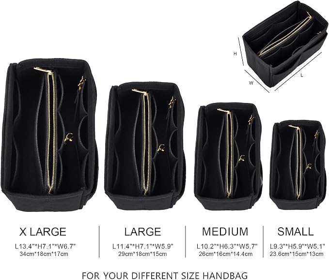 Vercord Felt Organizer Insert For Purse Handbag Tote Bag In Bag Inside Shaper Divider Neo Black Large