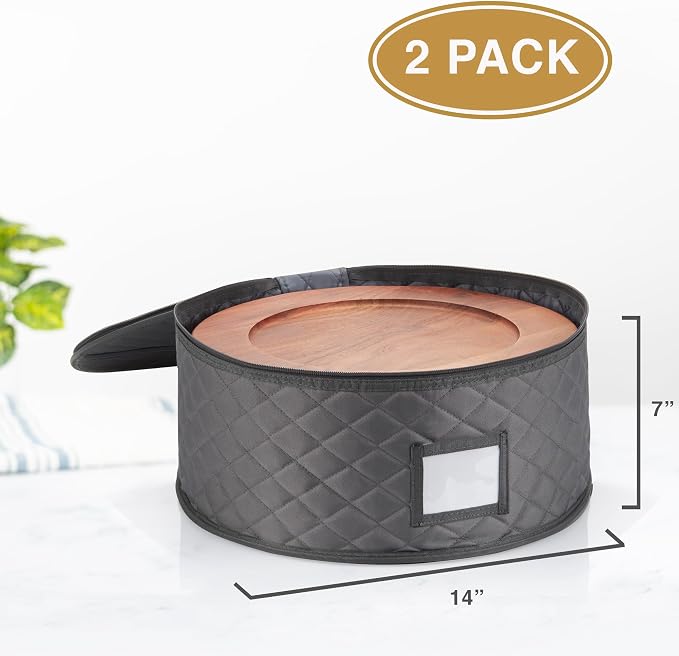 2 Pack China Storage Container for Big Dinner Plate - 14" W x 7" H - Includes 24 Felt Dividers. Stackable with Padded Interior - Great for Big Plates and Charger Plates