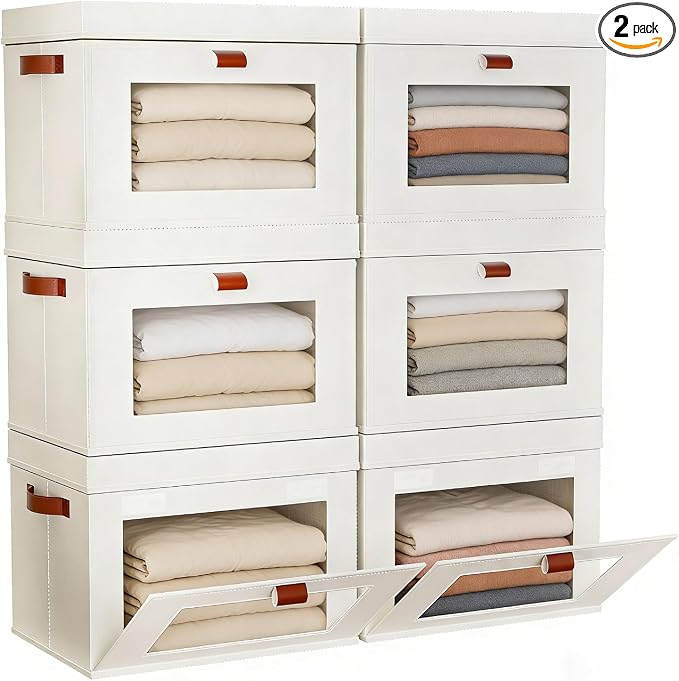 Large Storage Bins with Lids,Stackable&Collapsible Closet Storage Bins,Oxford Fabric Organizer Box with Clear Window,Large Decorative Storage Boxes for Closet,Shelves,Dorm